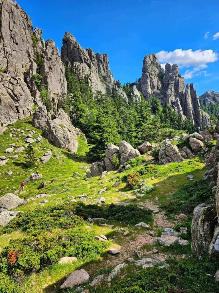 Bavella Needles mountain peaks and rugged landscape in Corsica