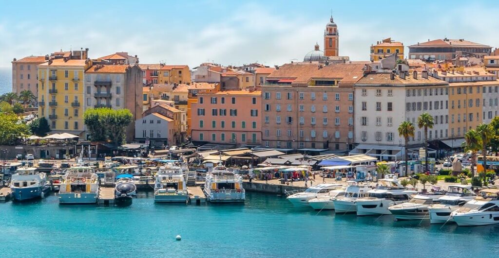 Ajaccio coastline in sunny weather showing summer and shoulder season atmosphere