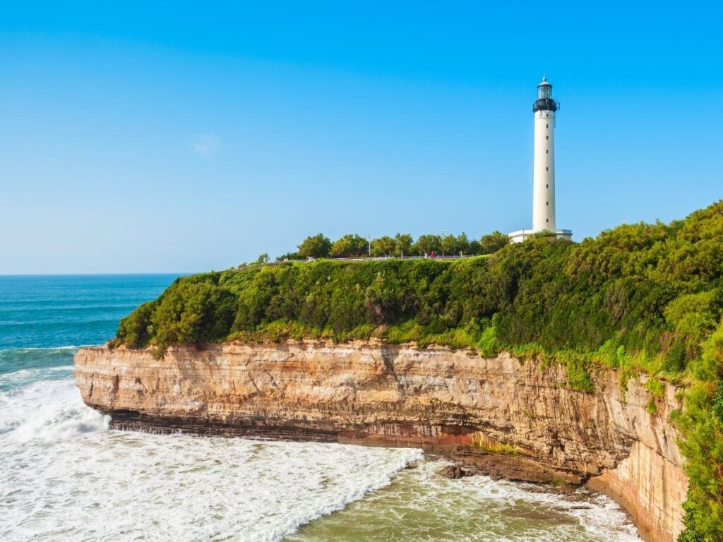 Biarritz lighthouse overlooking coastline and Atlantic Ocean