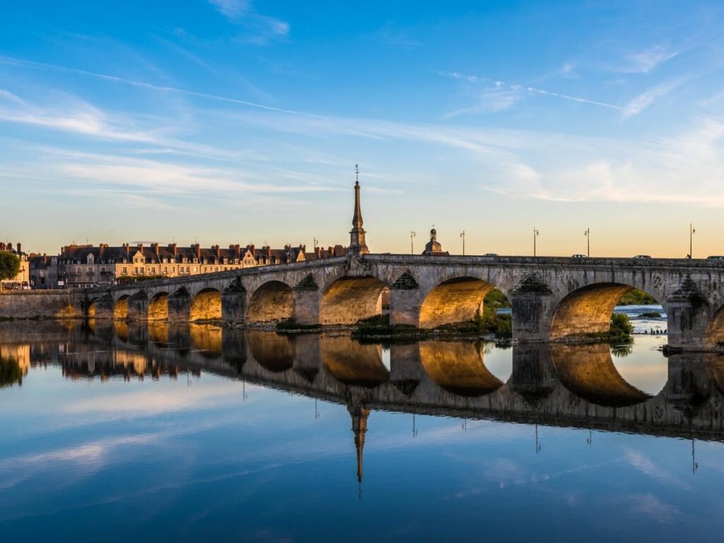 Sunset over Loire River in Blois France