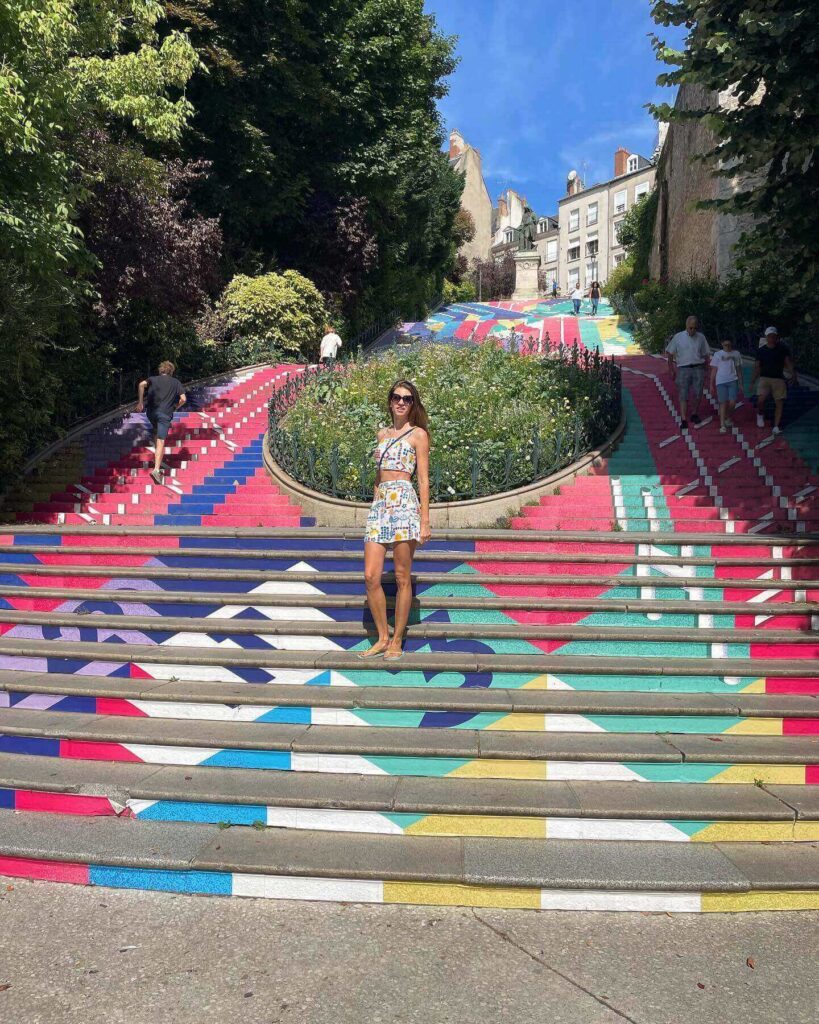Narrow street with stairs in Blois old town France