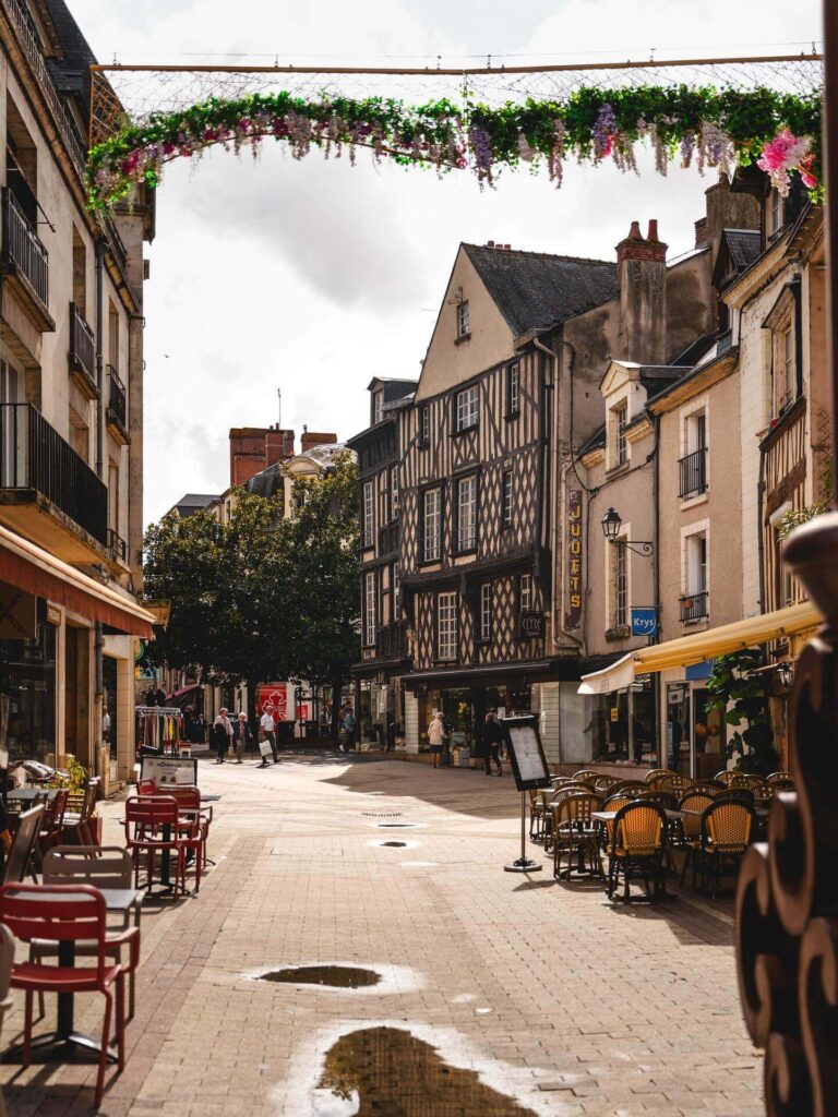 Sunny summer day in Blois old town streets