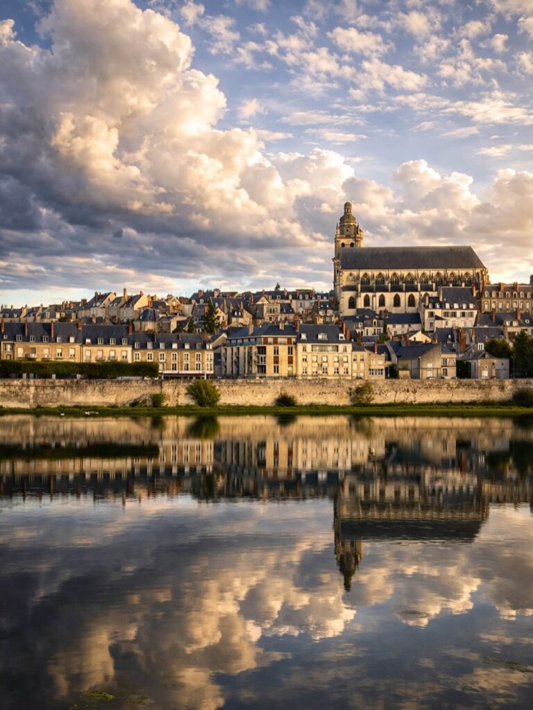 Blois town view with Loire River and Château Royal de Blois