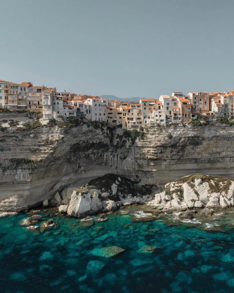 Bonifacio cliffs and sea caves seen from a boat along the coastline