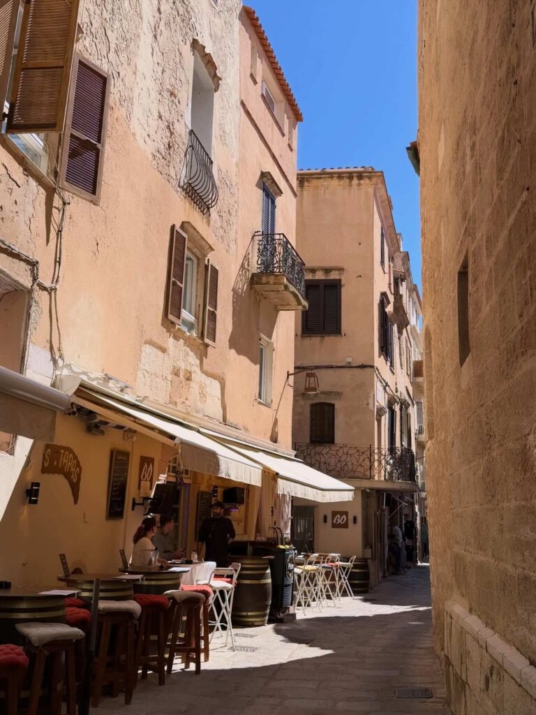Narrow streets in Bonifacio old town with stone buildings
