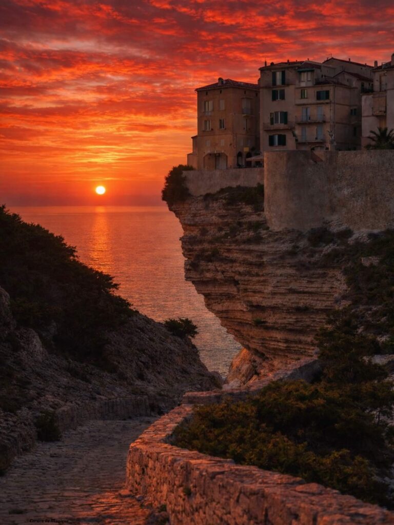 Sunset over the cliffs of Bonifacio with warm evening light