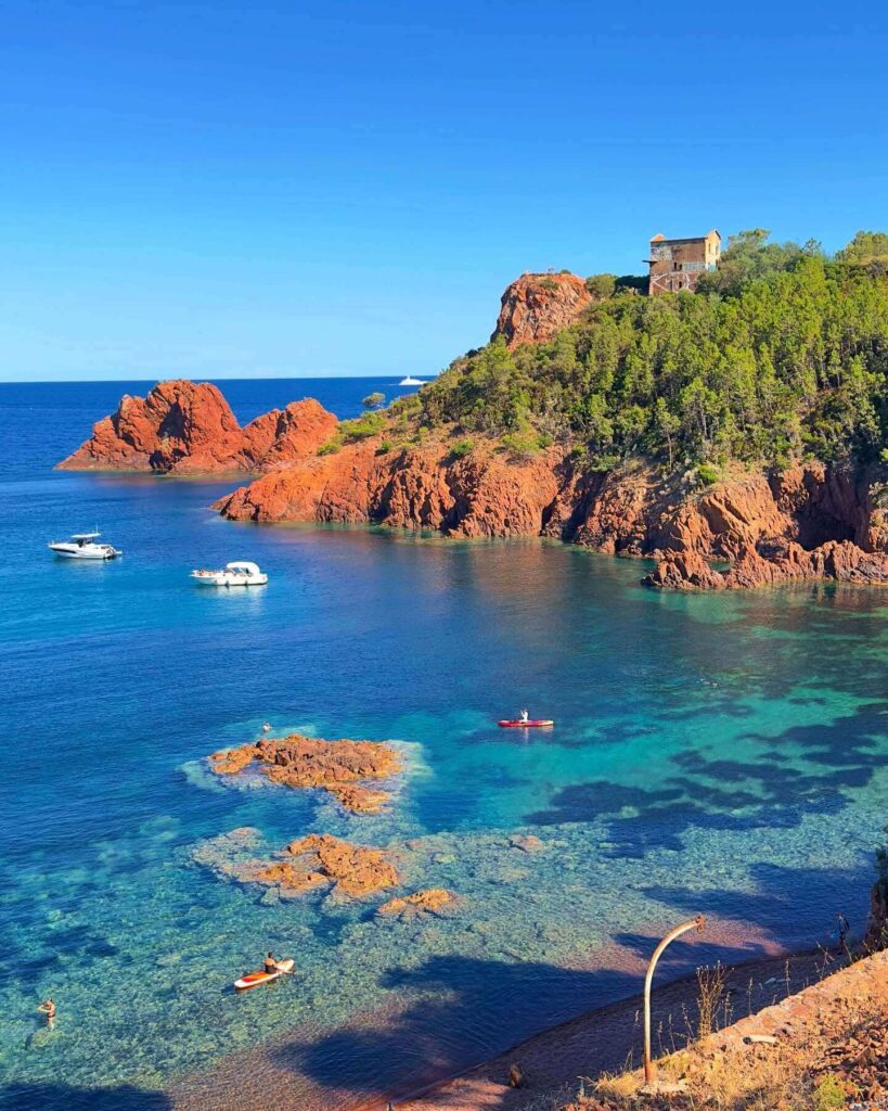 View of calanques cliffs from a boat along the Cassis coastline