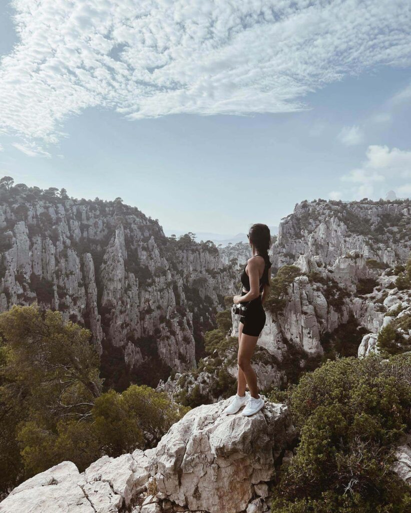 Hiking on rocky terrain in the calanques with proper footwear