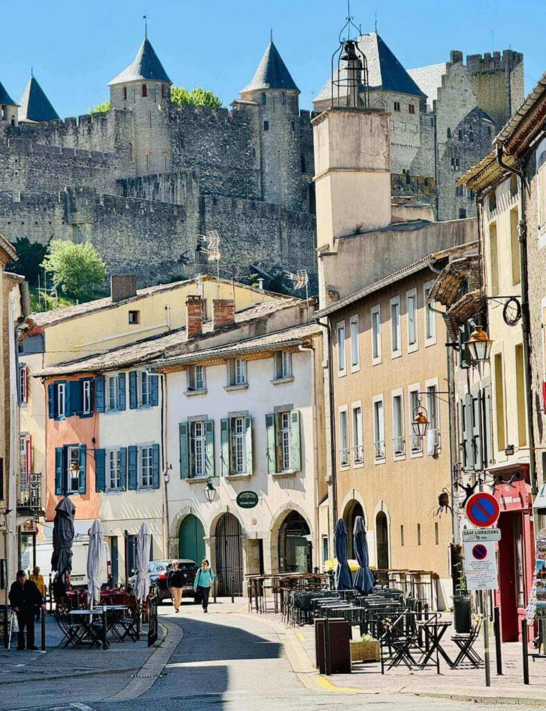 Quiet streets inside Carcassonne early in the morning without crowds