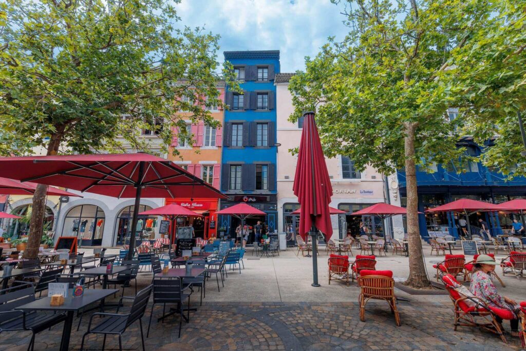 Place Carnot in Carcassonne lower town with cafés and open streets