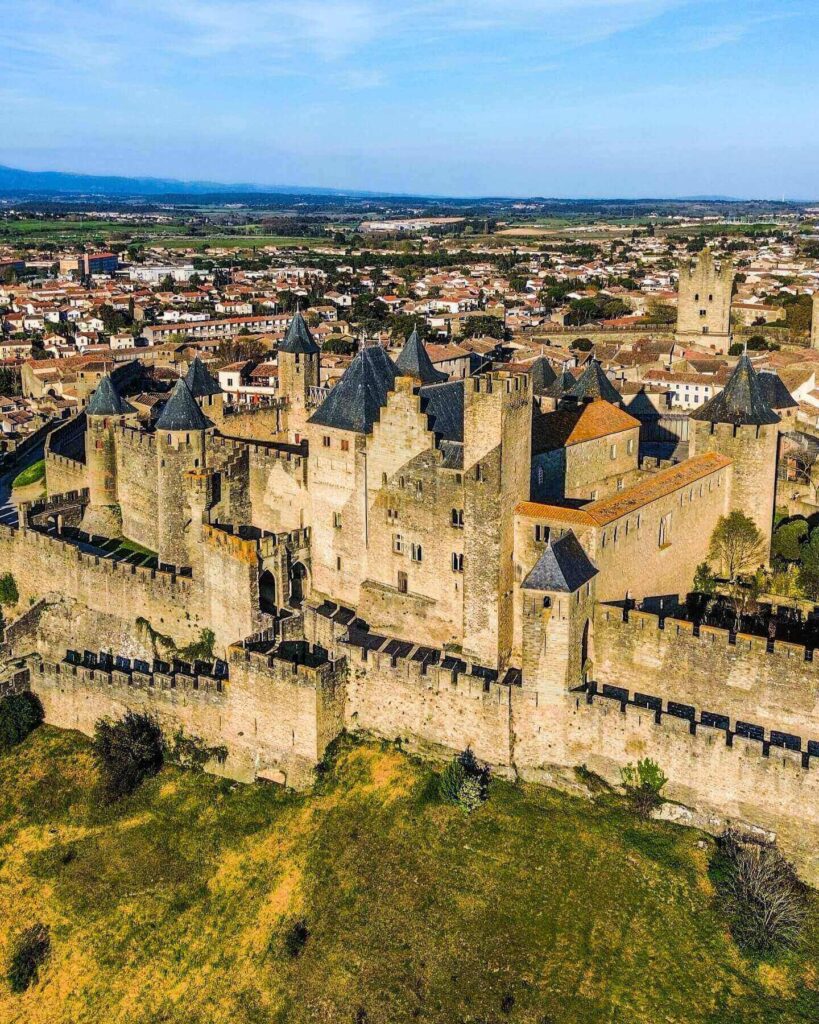 Panoramic view of Carcassonne medieval city and walls