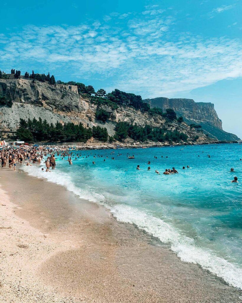 Beaches in Cassis including Grande Mer and Bestouan with clear Mediterranean water
