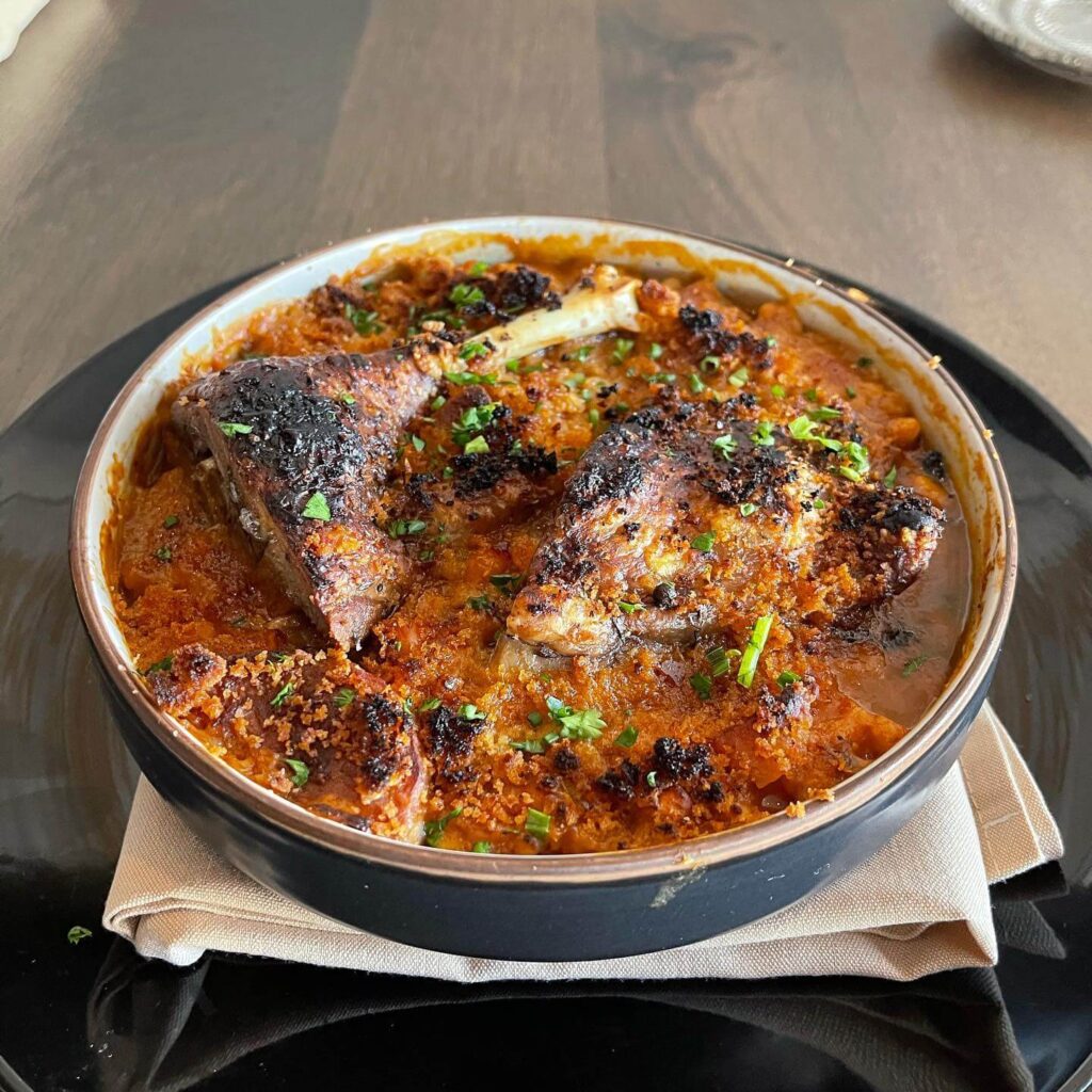 Traditional cassoulet dish with beans and meat in Carcassonne