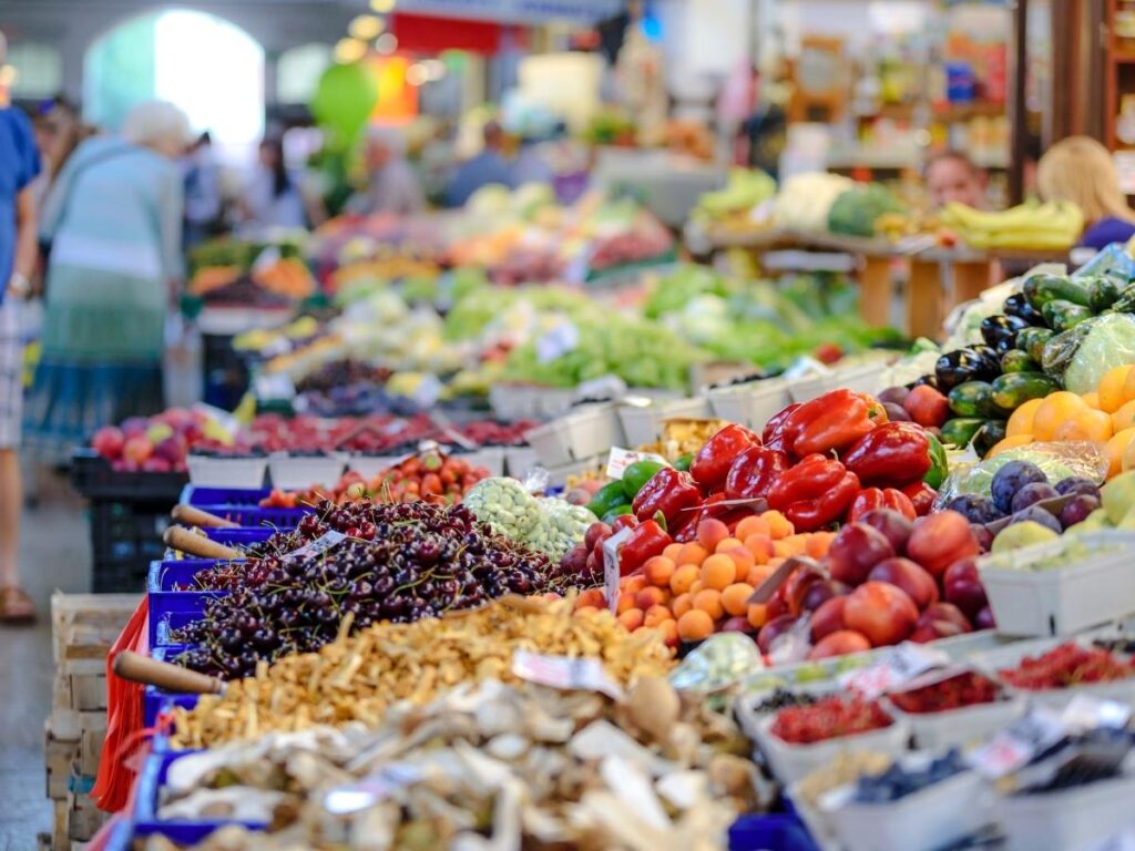 Local market in Chinon with fresh produce and regional foods