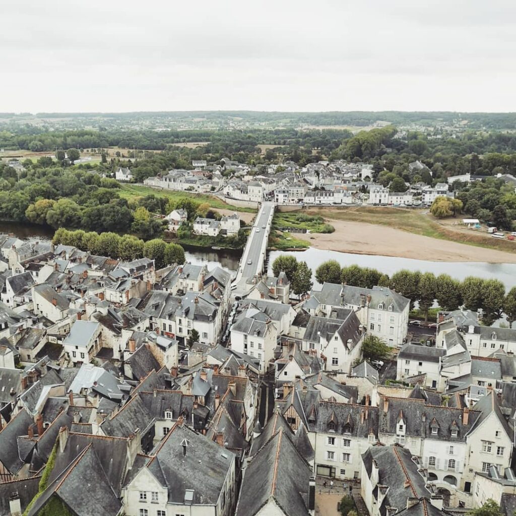 Quiet morning street in Chinon old town with soft light and empty alleys