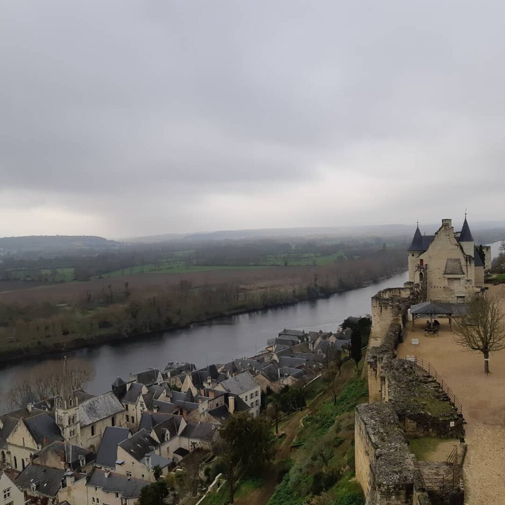 View of Chinon fortress from the Vienne River promenade