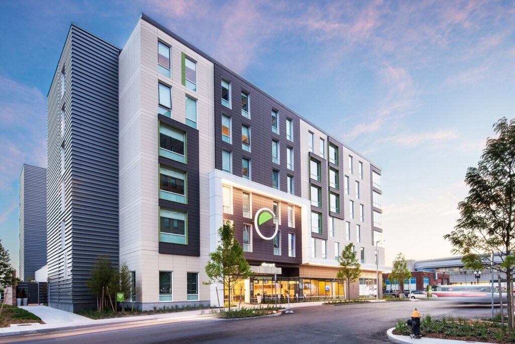 Exterior of Element Boston Seaport District with modern eco-friendly design