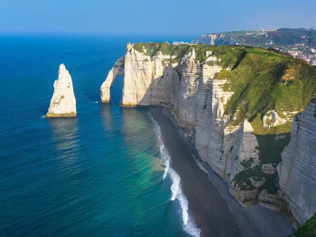 View of Étretat cliffs from the sea