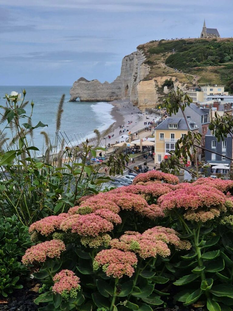 Street in Étretat with cafes and small shops