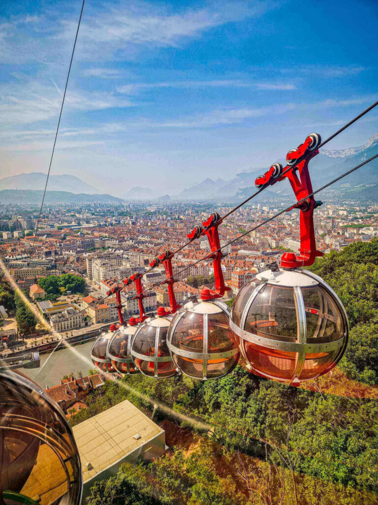 Cable car bubbles going up to the Bastille in Grenoble