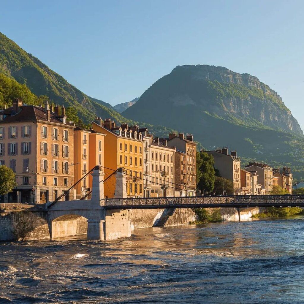 View of Grenoble city with mountains surrounding it