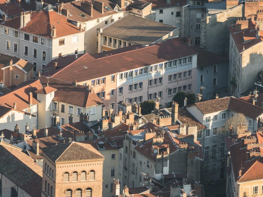 Small streets and cafes in Grenoble Old Town