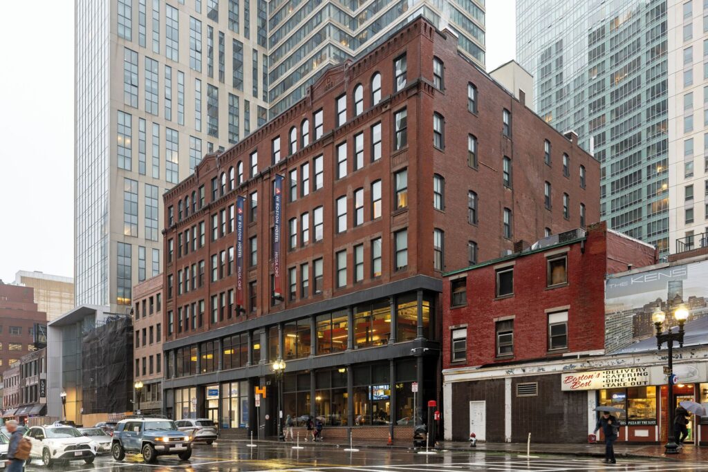 Exterior of HI Boston Hostel located in downtown Boston