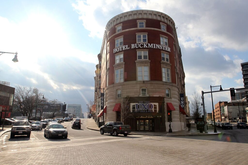 Historic exterior of Hotel Buckminster in Kenmore Square Boston