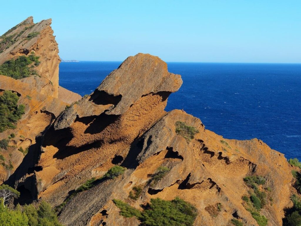Rocky hiking path along the calanques in La Ciotat with coastal views