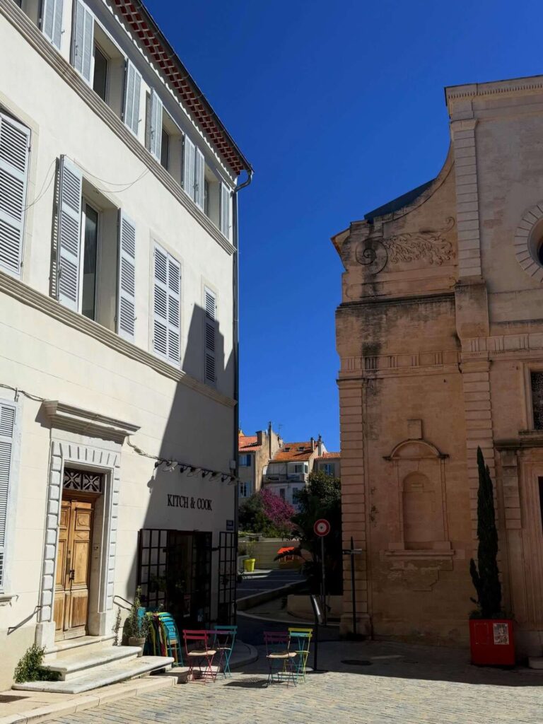 Quiet street in La Ciotat old town with simple buildings