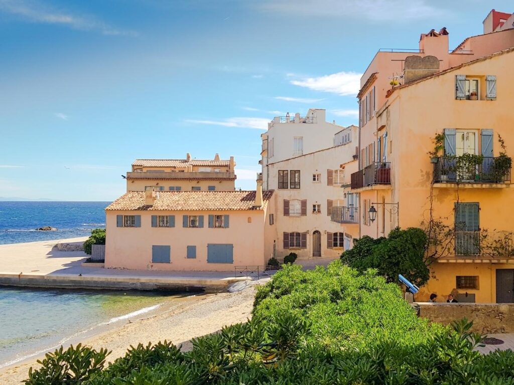 Narrow pastel streets and quiet corners in La Ponche old town Saint Tropez