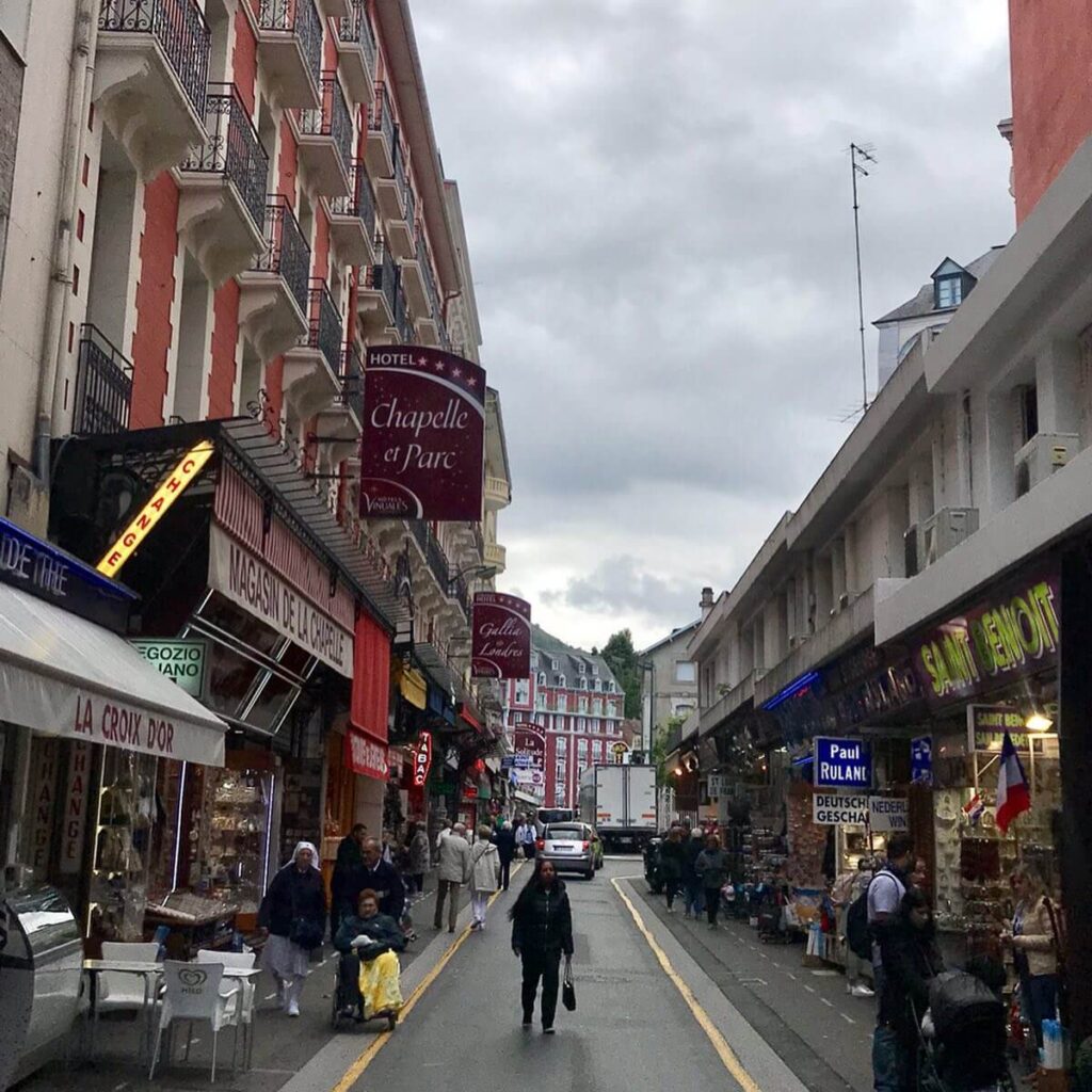 Shops and streets near the sanctuary in Lourdes