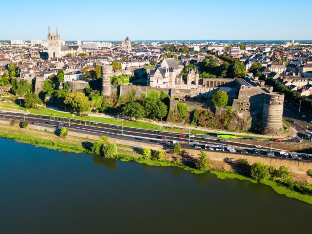 Maine River in Angers with riverside walking path
