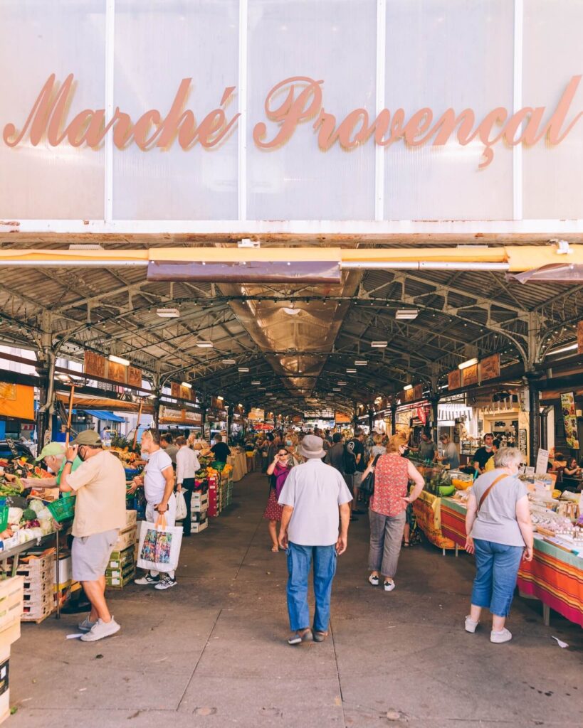 Local food stalls at Marché Provençal in Antibes