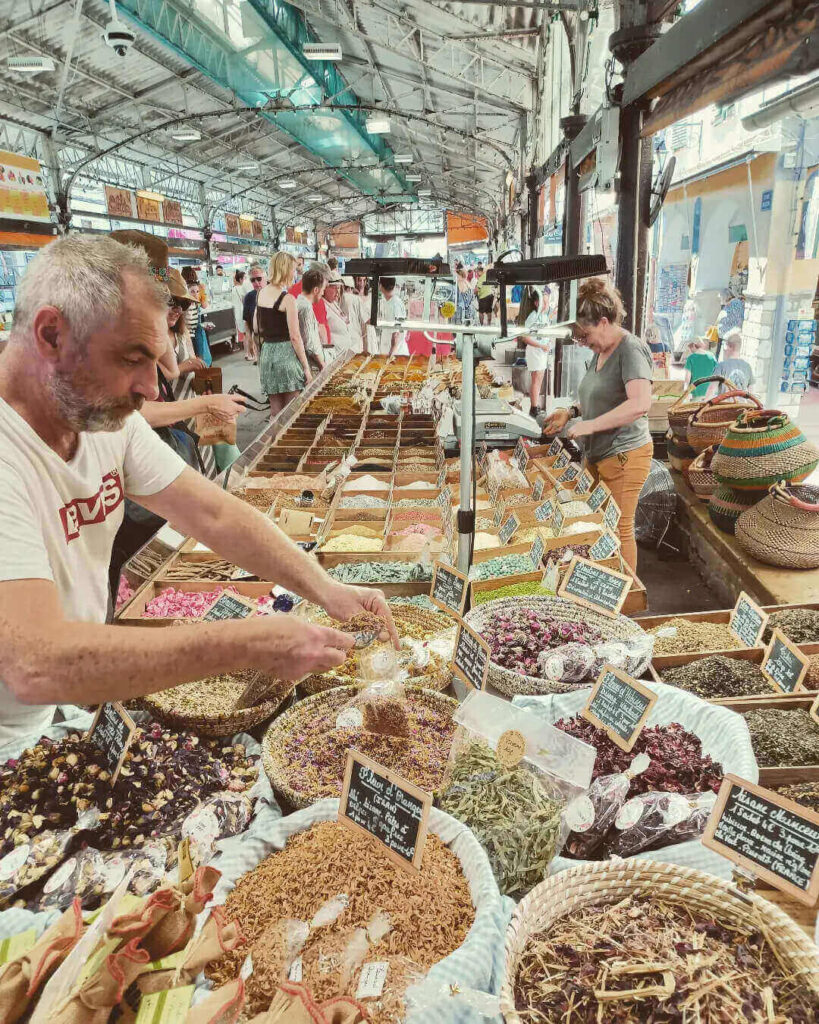 Food stalls at Marché Provençal in Antibes Old Town