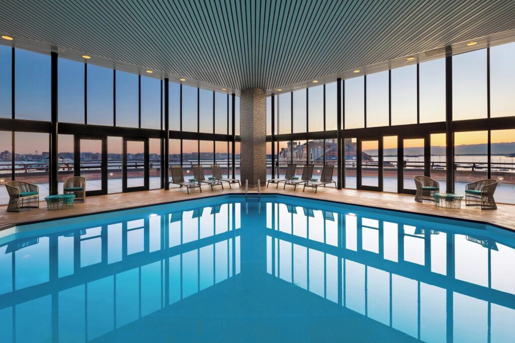 Indoor pool at Boston Marriott Long Wharf with relaxing atmosphere