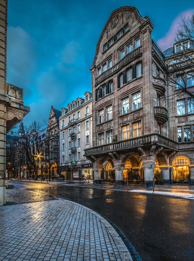 Quiet street in Metz Old Town with local cafes