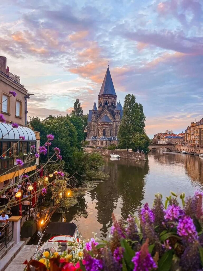 Metz at sunset with warm light over the city