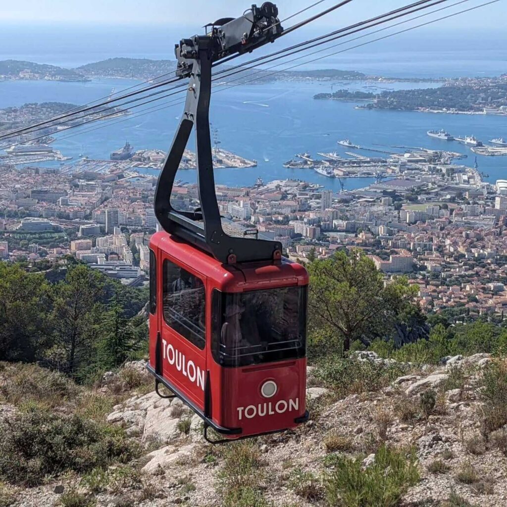 View of Toulon harbor and coastline from Mont Faron in the afternoon