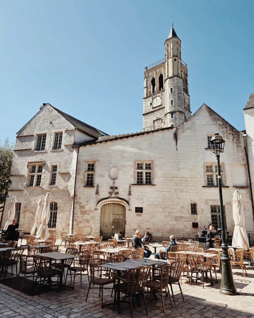 Café street in Orléans France with outdoor seating and relaxed atmosphere
