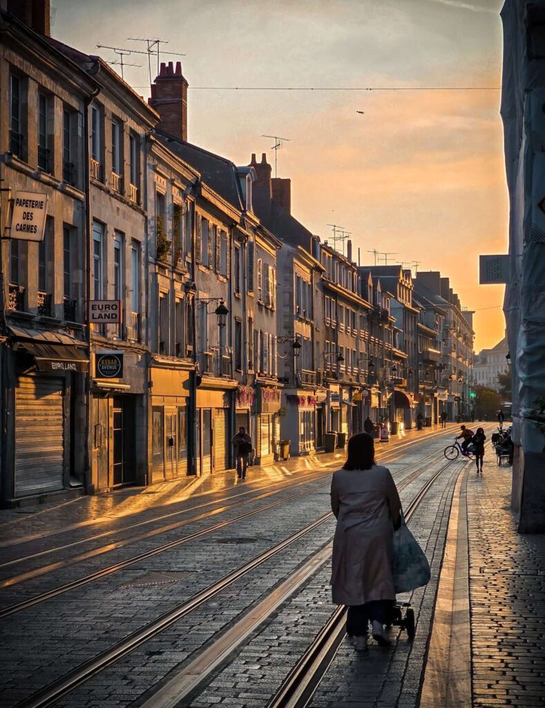 Half timbered houses in Orléans old town France narrow street view