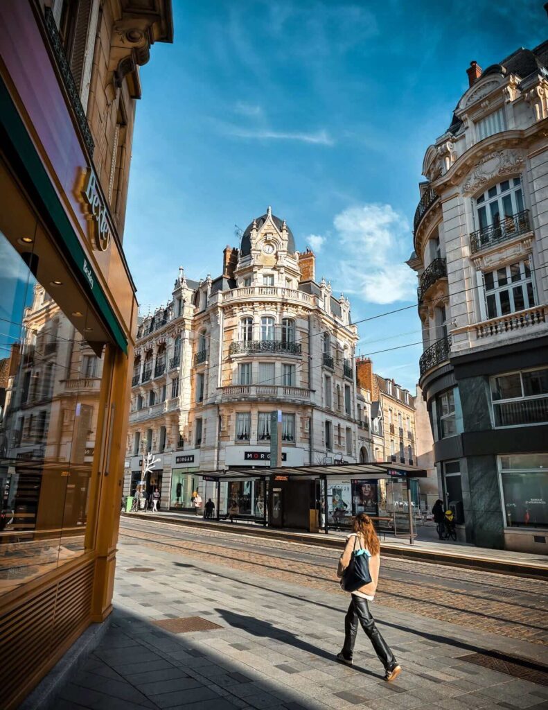 Old town Orléans France street with historic buildings and walkable area