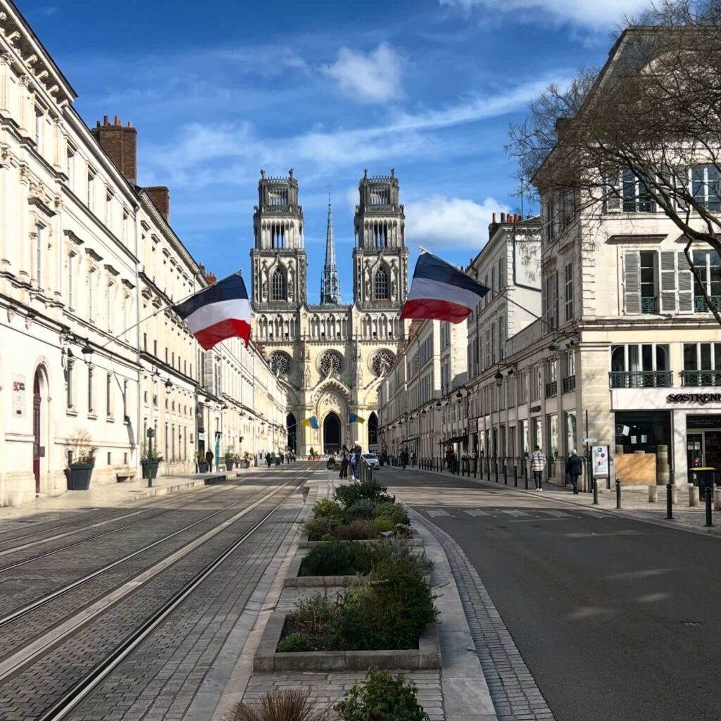 Orléans city center in summer with people and outdoor activity