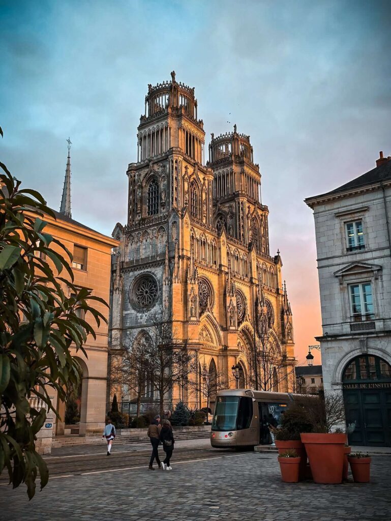 Walkable street in Orléans city center with shops and pedestrians