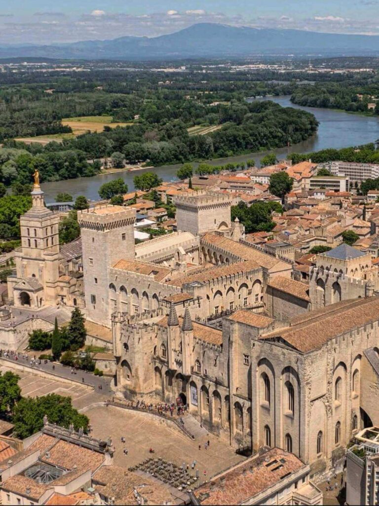 Palais des Papes in Avignon with large medieval stone architecture