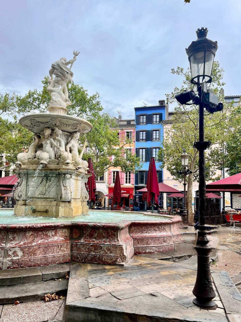 Place Carnot square in Carcassonne lower town with cafés