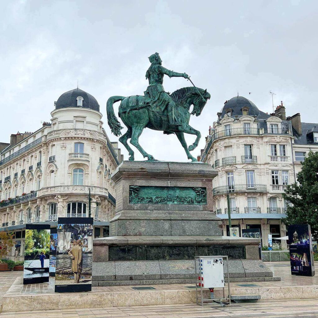 Place du Martroi in Orléans during the day with Joan of Arc statue