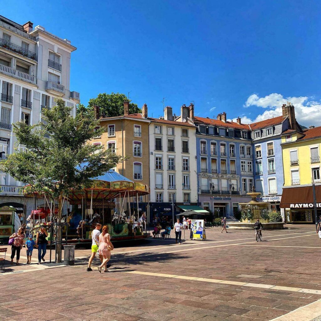 Place Grenette square with cafes in Grenoble