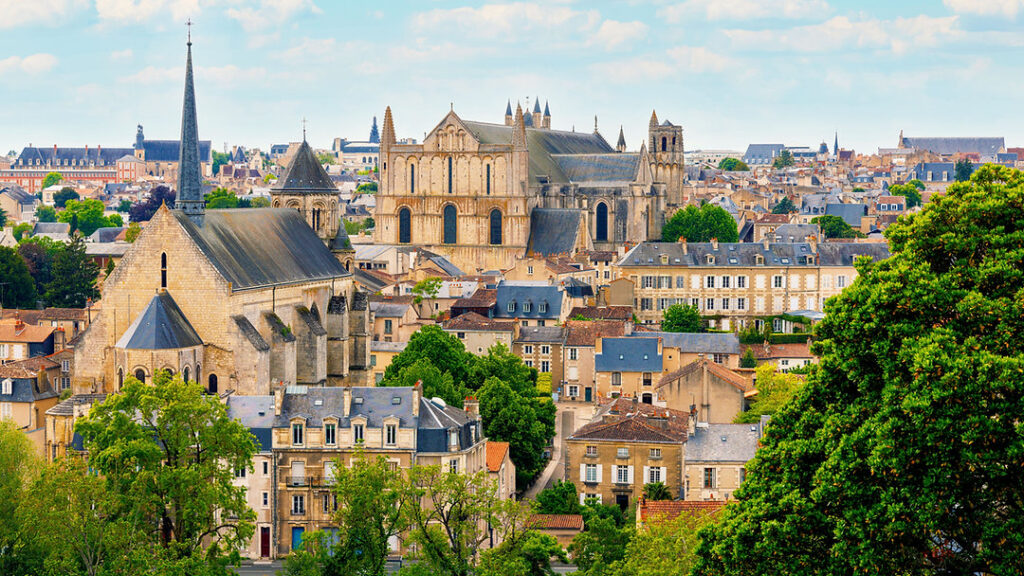 Area around Poitiers Cathedral with open space and quieter streets