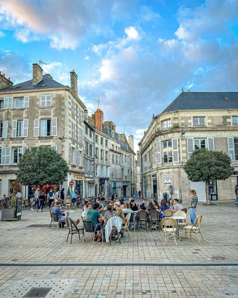 Old town area in Poitiers with historic buildings and places to stay
